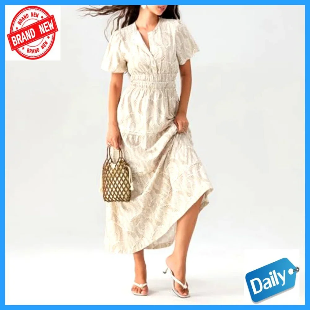 Short Sleeve V-Neck Maxi Dress with Smocked Waist and Pockets - Picture 4 of 7